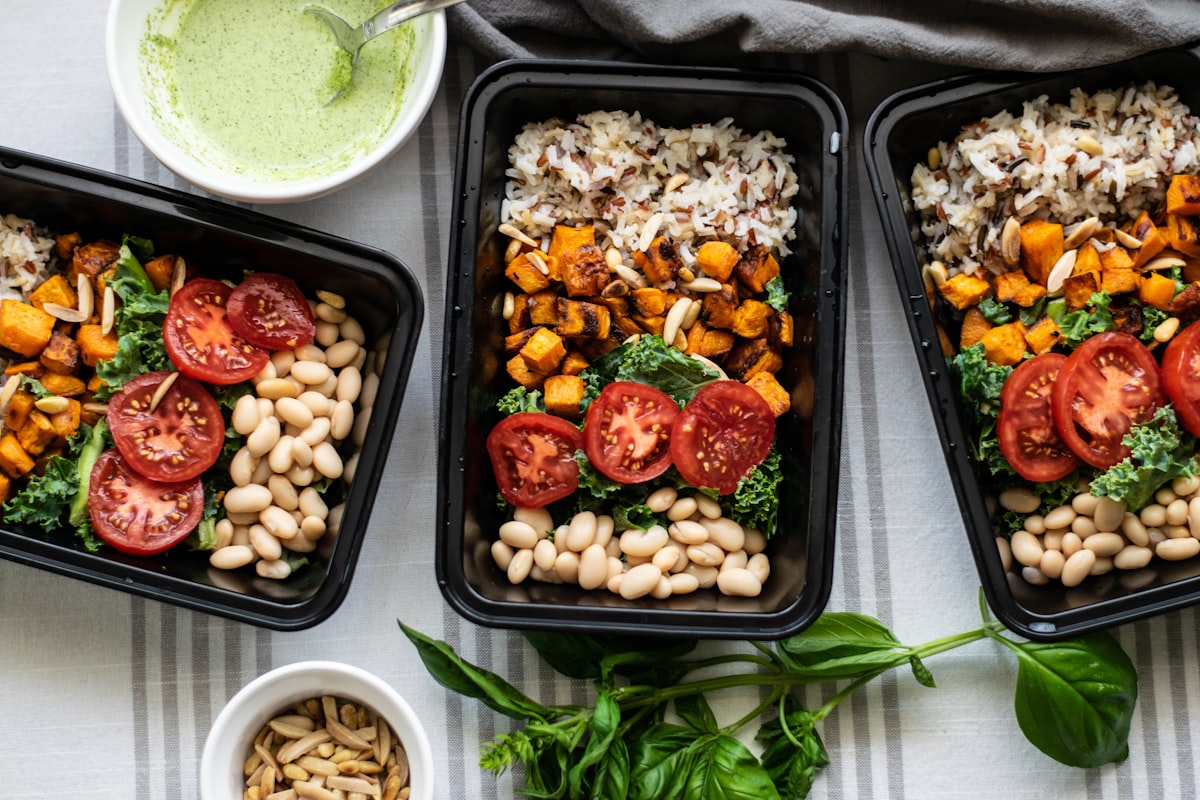 Buddha bowl with quinoa, roasted vegetables, and tahini dressing